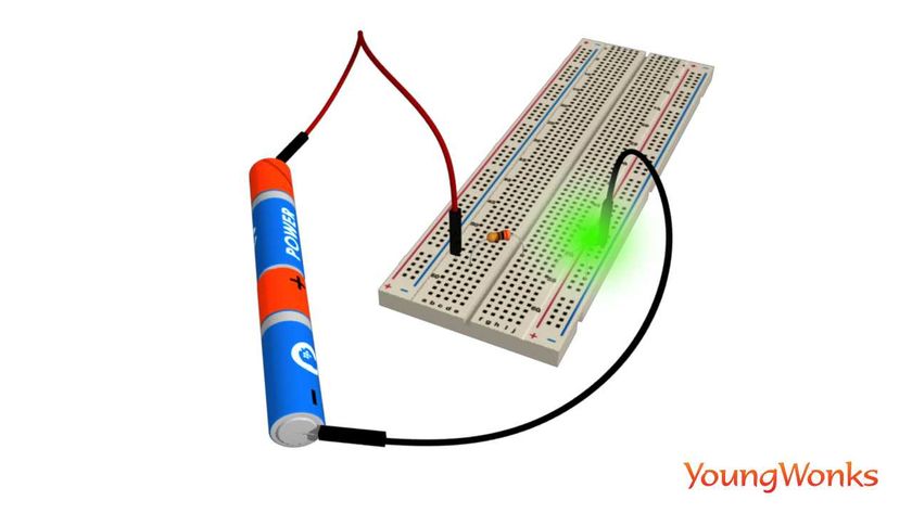 breadboard battery connected