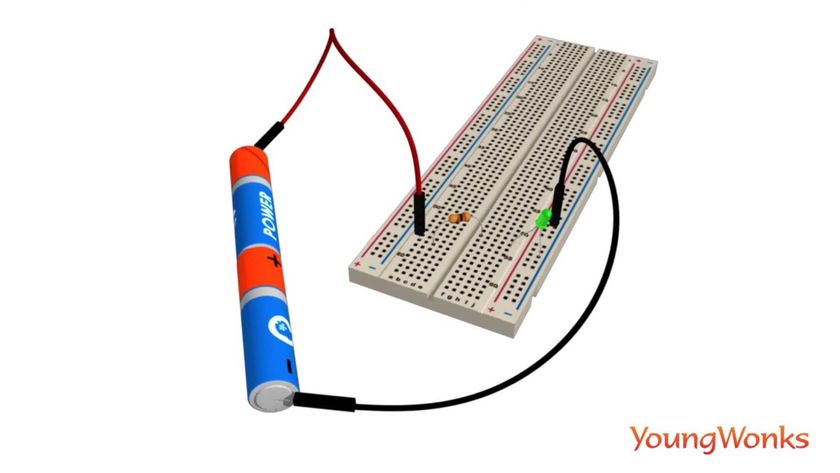 breadboard with led connected