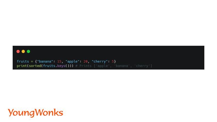 code to sort keys of python dictionary using keys method