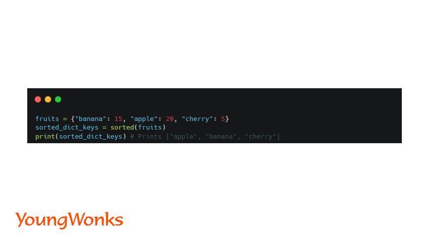 code to sort keys of python dictionary