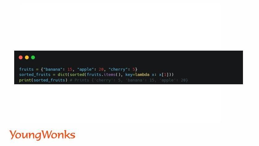 code to sort python dictionary using lambda function