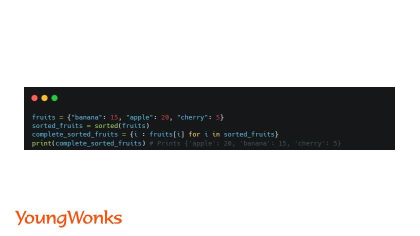 code to sort python dictionary using dictionary comprehension