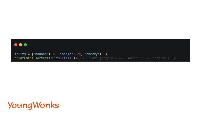 code to sort python dictionary using the items method