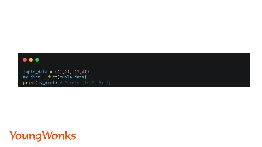 create python dictionary using a tuple of key value pairs