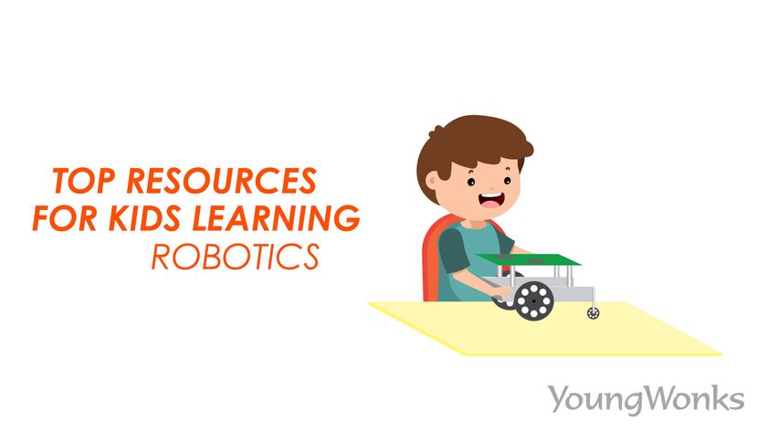 A kid working on an interesting robotics project on his own using robotics learning resources and DC motors.