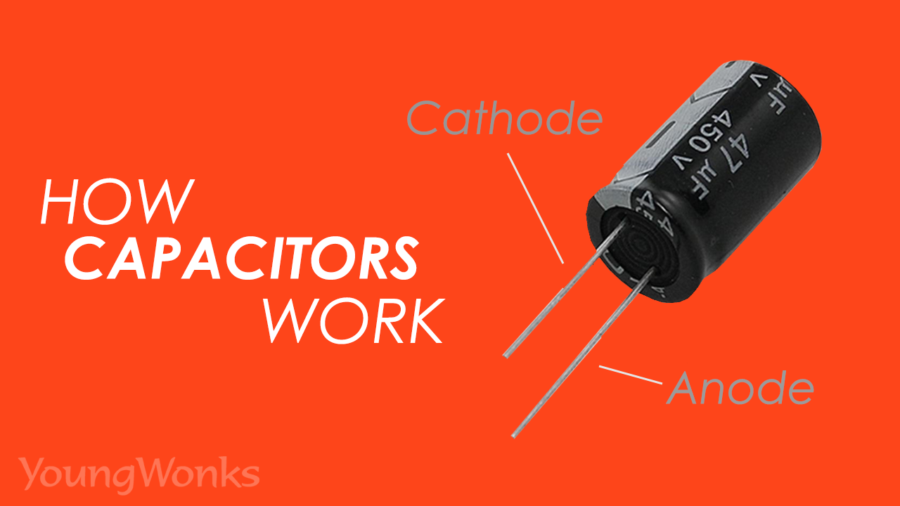 The anode and cathode pins of a capacitor that explain what the capacitor does in an electronic circuit