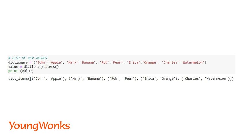 python dictionary methods items tuple