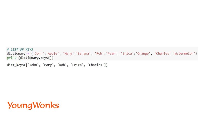 python dictionary methods list of keys