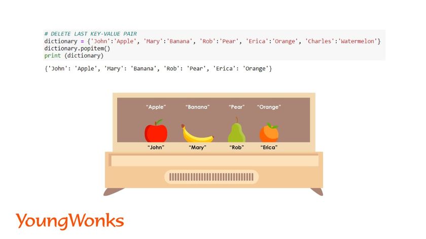 python dictionary methods popitem