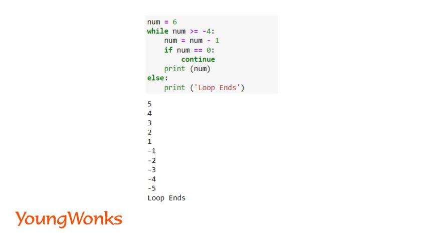While loops in Python continue statement
